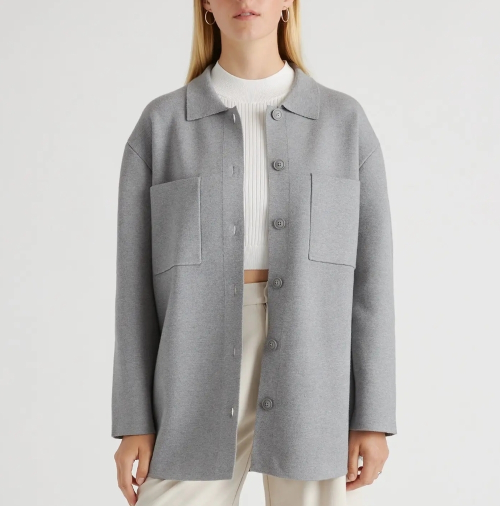 Quince Eco-Knit Milano Stitch Oversized Shirt Jacket XS Heather Gray - Picture 4 of 14